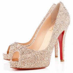 Replica Christian Louboutin Very Riche Strass 120mm Peep Toe Pumps Nude Cheap Fake Shoes