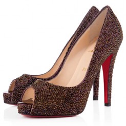 Replica Christian Louboutin Very Riche Strass 120mm Peep Toe Pumps Plum Cheap Fake Shoes