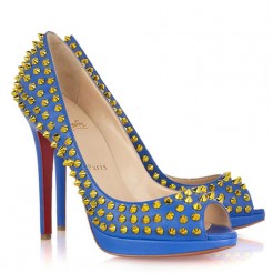 Replica Christian Louboutin Yolanda Spikes 120mm Peep Toe Pumps Blue Cheap Fake Shoes