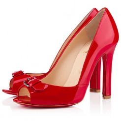 Replica Christian Louboutin Openbelt 100mm Peep Toe Pumps Red Cheap Fake Shoes