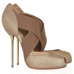 Replica Christian Louboutin Big Dorcet 120mm Peep Toe Pumps Beige Cheap Fake Shoes