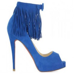 Replica Christian Louboutin Short Tina Fringe 120mm Special Occasion Blue Cheap Fake Shoes