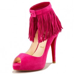 Replica Christian Louboutin Short Tina Fringe 120mm Special Occasion Pink Cheap Fake Shoes