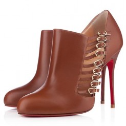 Replica Christian Louboutin Safety 100mm Ankle Boots Brown Cheap Fake Shoes