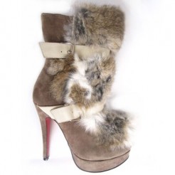 Replica Christian Louboutin Toundra Fur 120mm Ankle Boots Brown Cheap Fake Shoes