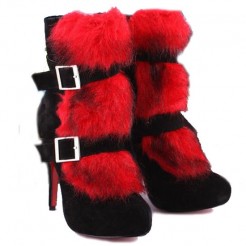 Replica Christian Louboutin Toundra Fur 120mm Ankle Boots Red Cheap Fake Shoes