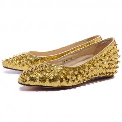 Replica Christian Louboutin Pigalle Spiked Ballerinas Gold Cheap Fake Shoes