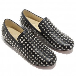 Replica Christian Louboutin Rolling Spikes Loafers Black Cheap Fake Shoes