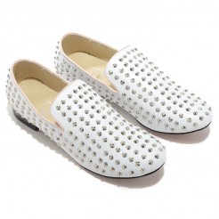 Replica Christian Louboutin Rolling Spikes Loafers White Cheap Fake Shoes