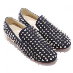 Replica Christian Louboutin Rolling Spikes Loafers Blue Cheap Fake Shoes