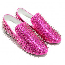 Replica Christian Louboutin Rolling Spikes Loafers Rose Matador Cheap Fake Shoes