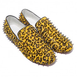 Replica Christian Louboutin Rolling Spikes Loafers Yellow Cheap Fake Shoes