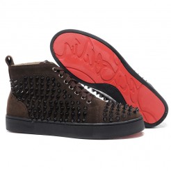Replica Christian Louboutin Louis Spikes Sneakers Chocolate Cheap Fake Shoes