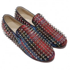 Replica Christian Louboutin Rollerboy Spikes Loafers Red Cheap Fake Shoes