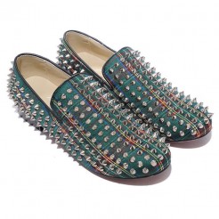 Replica Christian Louboutin Rollerboy Spikes Loafers Green Cheap Fake Shoes