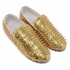 Replica Christian Louboutin Rollerboy Spikes Loafers Gold Cheap Fake Shoes