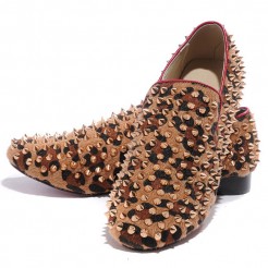 Replica Christian Louboutin Rollerboy Spikes Loafers Leopard Cheap Fake Shoes