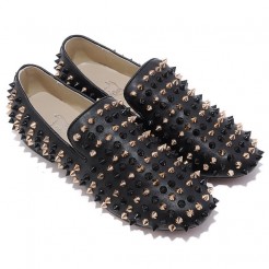 Replica Christian Louboutin Rollerboy Spikes Loafers Black Cheap Fake Shoes