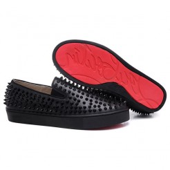Replica Christian Louboutin Roller Boat Spikes Loafers Black Cheap Fake Shoes