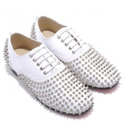 Replica Christian Louboutin Rollerboy Spikes Loafers White Cheap Fake Shoes