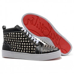 Replica Christian Louboutin Louis Silver Spikes Sneakers Black Cheap Fake Shoes