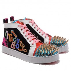 Replica Christian Louboutin Louis Gold Spikes Sneakers Multicolor Cheap Fake Shoes