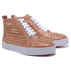 Replica Christian Louboutin Louis Gold Spikes Sneakers Taupe Cheap Fake Shoes