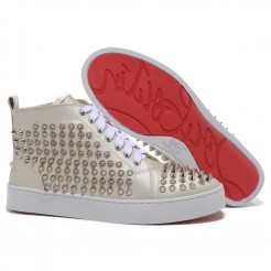 Replica Christian Louboutin Louis Spikes Sneakers Beige Cheap Fake Shoes