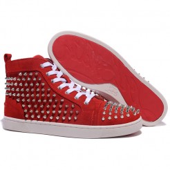 Replica Christian Louboutin Louis Spikes Sneakers Red Cheap Fake Shoes