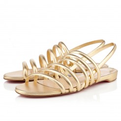 Replica Christian Louboutin Vildo Flat Sandals Gold Cheap Fake Shoes