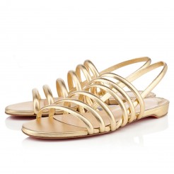 Replica Christian Louboutin Vildo Flat Sandals Gold Cheap Fake Shoes