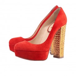 Replica Christian Louboutin Bois Dore 140mm Pumps Red/Gold Cheap Fake Shoes