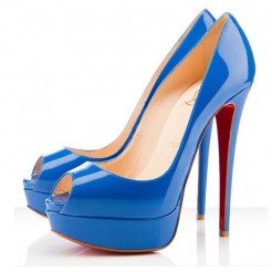 Replica Christian Louboutin Lady 140mm Peep Toe Pumps Blue Cheap Fake Shoes