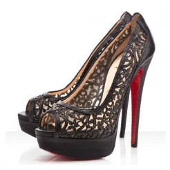 Replica Christian Louboutin Pampas 140mm Peep Toe Pumps Black Cheap Fake Shoes