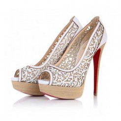 Replica Christian Louboutin Pampas 140mm Peep Toe Pumps White Cheap Fake Shoes