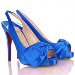 Replica Christian Louboutin Very Noeud 120mm Slingbacks Blue Cheap Fake Shoes