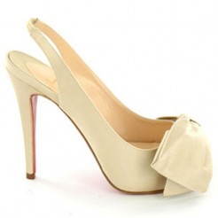 Replica Christian Louboutin Very Noeud 120mm Slingbacks Beige Cheap Fake Shoes