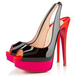 Replica Christian Louboutin Lady Peep 140mm Slingbacks Black/Rose Matador Cheap Fake Shoes