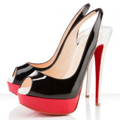 Replica Christian Louboutin Lady Peep 140mm Slingbacks Black/Red Cheap Fake Shoes