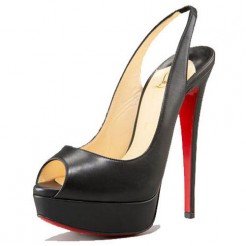 Replica Christian Louboutin Lady Peep 140mm Slingbacks Black Cheap Fake Shoes