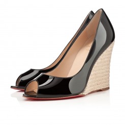 Replica Christian Louboutin puglia 100mm Wedges Black Cheap Fake Shoes