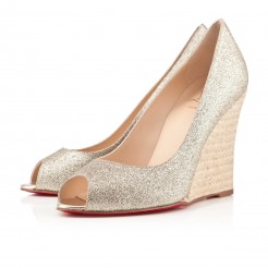 Replica Christian Louboutin puglia 100mm Wedges Gold Cheap Fake Shoes