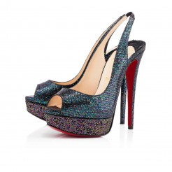 Replica Christian Louboutin Lady Peep Sling 140mm Special Occasion Blue Khol Cheap Fake Shoes
