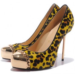 Replica Christian Louboutin Metalipp 120mm Pumps Leopard/Yellow Cheap Fake Shoes