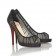 Replica Christian Louboutin Champagne Chiffon Ambrosina 120mm Peep Toe Pumps Black Cheap Fake Shoes