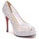 Replica Christian Louboutin Champagne Chiffon Ambrosina 120mm Peep Toe Pumps White Cheap Fake Shoes